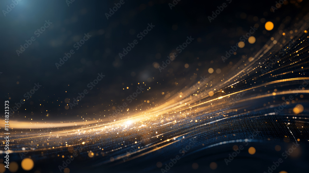Poster golden light beams create mesmerizing patterns against a dark background in a captivating display of