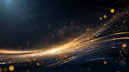 Obraz premium Golden light beams create mesmerizing patterns against a dark background in a captivating display of movement and texture