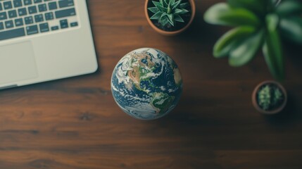 Global awareness the earth from a desk remote work environment nature concept