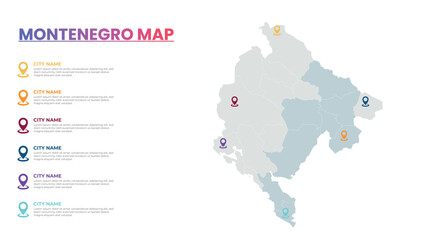 Naklejka premium Montenegro Modern Map Infographic Template, Detailed infographic map of Montenegro Popular City