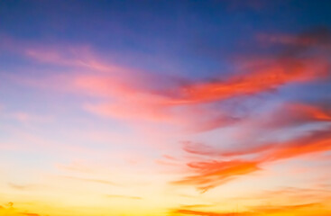 Sky sunset evening background sunrise dusk cloud dramatic orange twilight red warm sunny dawn sunshine romantic calm nature, cloudscape summer autumn spring scene, environment ecosystem energy.