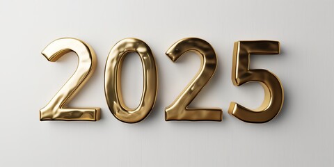 A shiny golden "2025" displayed on a neutral background, symbolizing the upcoming year and new beginnings. New Year celebrations, future planning,Banner,sticker