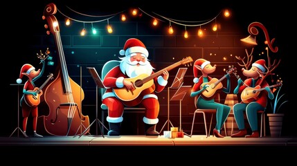 Santa Claus and his Elf Band Playing Christmas Music