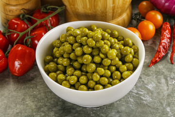 Sweet canned young green peas