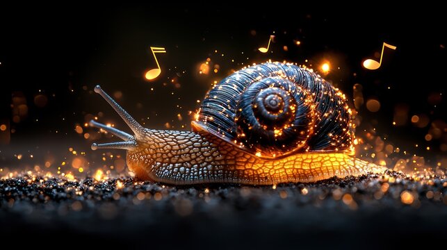 Magical Snail's Night Symphony: A Glowing Gastropod's Journey