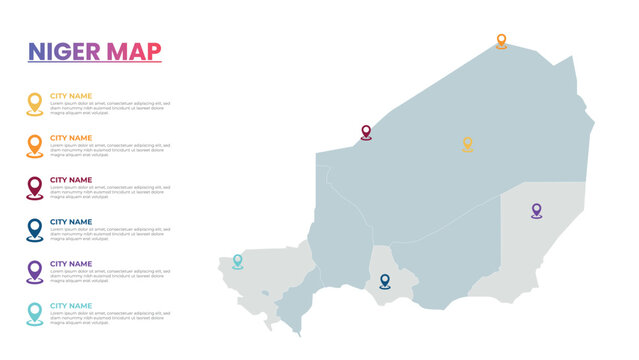 Niger Modern Map Infographic Template, Detailed infographic map of Niger Popular City
