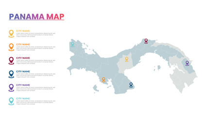 Naklejka premium Panama Modern Map Infographic Template, Detailed infographic map of Panama Popular City