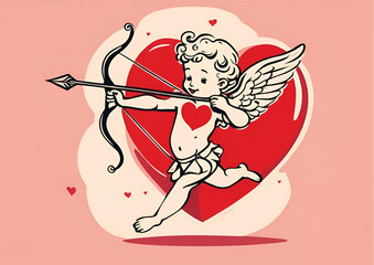 Cupid with Bow and Arrow Heart Background Valentine s Day