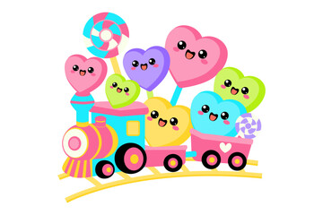 Colorful Train with Smiling Heart Candies 