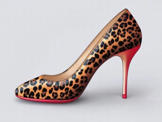 Obraz premium A leopard print high heel shoe with red trim
