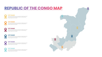Republic of the Congo Modern Map Infographic Template, Detailed infographic map of Republic of the Congo Popular City