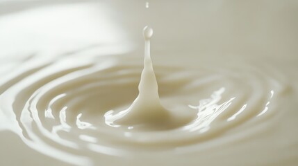 High-speed capture of milk drop poised to fall, creating ripples on the surface, showcasing fluid dynamics and beauty of liquid motion.