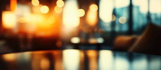 Fototapeta premium Dreamy abstract blurred background of a contemporary interior space with warm lighting creating a serene and inviting atmosphere