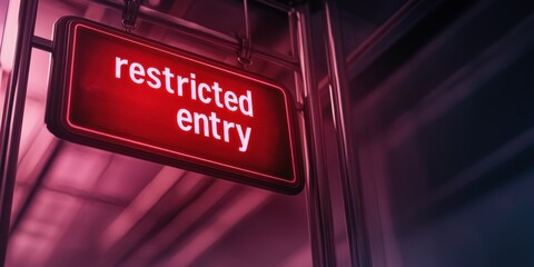 Travel Restrictions and Guidelines. A glowing red sign displaying "restricted entry," indicating an area that is off-limits to unauthorized individuals.