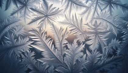 Beautiful closeup of several snowflakes with sunrise blurred background