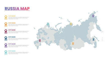 Naklejka premium Russia Modern Map Infographic Template, Detailed infographic map of Russia Popular City