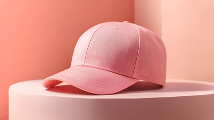 Fototapeta premium Soft Pink Baseball Cap on Pastel Pink Display Stand