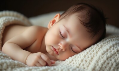 Sleeping baby boy with brown hair