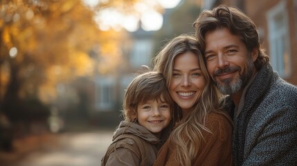 Fototapeta premium Happy family portrait in autumn park
