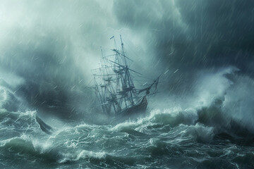 Terrifying scary sea monster in dark depths of deep ocean