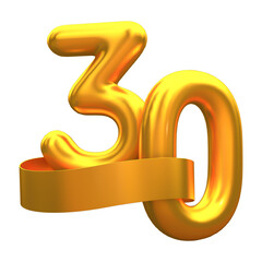 Golden balloon number 30 with banner anniversary