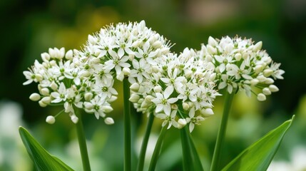 Fototapeta premium Blooming Allium Flowers in Lush Spring Garden Healthy Bulbs Flourishing in Vibrant Greenery