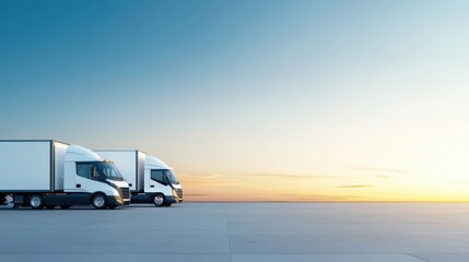 Obraz premium Modern Trucks Against Clear Sky at Sunset