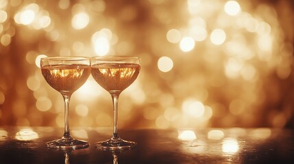 New Year's Eve Toast with Champagne Glasses and Confetti
