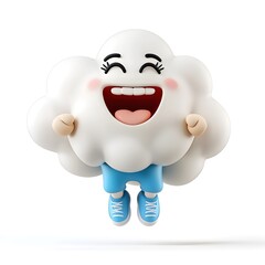 Cheerful Cartoon Cloud Character with Smile and Joyful Expression