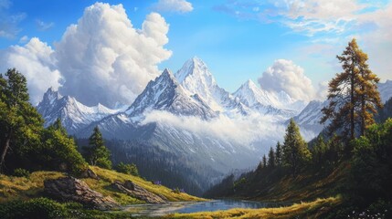 Fototapeta premium Tranquil hike through serene mountain landscape in nature scenic viewpoint lush environment peaceful concept