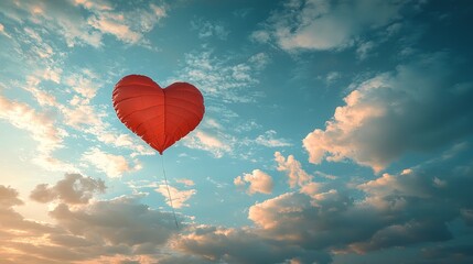 Fototapeta premium Red heart-shaped balloon floating in a cloudy sky