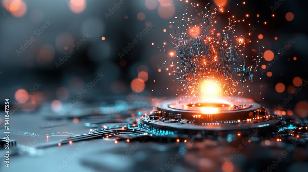 Fototapete dynamic visualization of data sparks technology digital artwork futuristic environment close-up view