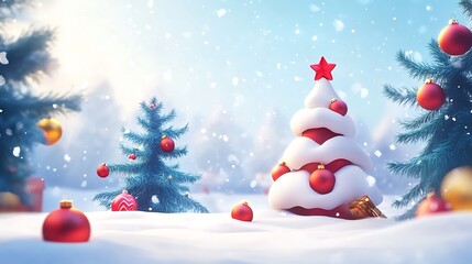 Obraz premium Merry Christmas greeting card with snowy background and festive decorations 