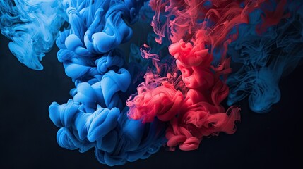 Obraz premium Swirling clouds of blue and red ink create a dynamic and vibrant visual effect.