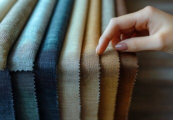 Woman Selecting Fabric Samples From Varied Color Palette