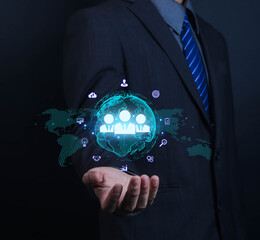 Businessman using people icon, development concept, information exchange, customer service,...