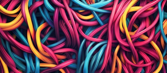 Vibrant abstract background of intertwined colorful cables for technology and digital design projects