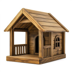 Cozy wooden dog house with porch, perfect for small pets and outdoor use