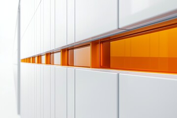 Obraz premium Modern building facade with white panels and orange windows
