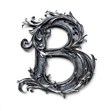 A decorative, ornate letter "B" featuring intricate designs and a metallic finish, showcasing elegance and artistry.