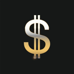 United states dollar sign with gold effect. Gold icon on black background.