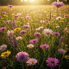 summer Beautiful  bed in a large number various zinnias grow and blossom
