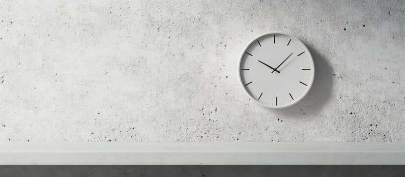 Minimalistic analog clock on textured white concrete wall showcasing modern interior decor style for contemporary living spaces