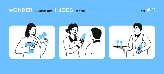 Interesting modern professions and jobs - line design style illustration