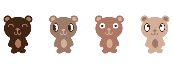 Flat teddy bears cartoon toy clip art collection. Hand drawn isolated vector characters set.