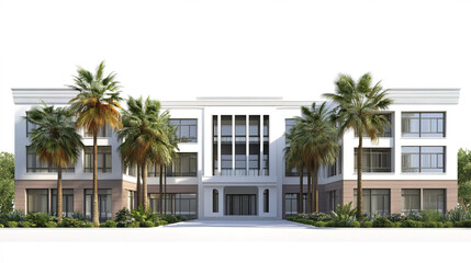Elegant private school building with sleek design and palm trees