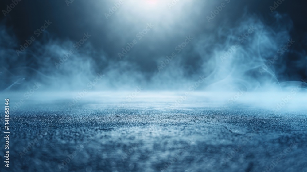 Poster a misty, illuminated scene featuring a foggy ground and a diffused light source, creating a mysterio