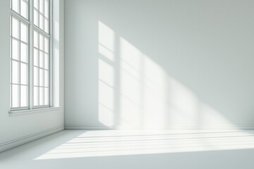 Obraz premium An empty office room, white walls with one window, bright light from the window, minimalist style