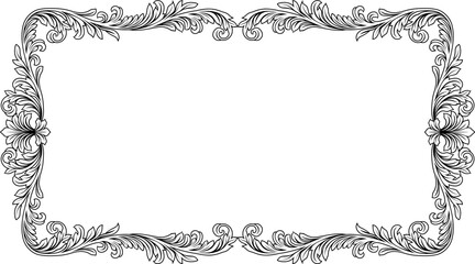 A filigree heraldic crest motif floral pattern border frame. Original design in a vintage style.