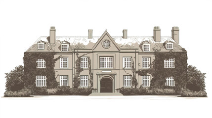 Classic boarding school building with elegant design and ivy covered facade